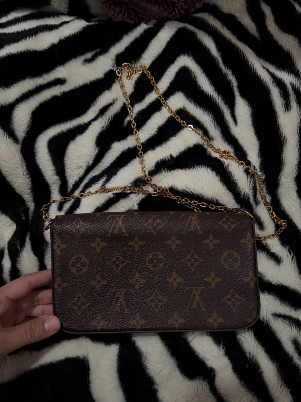 Louis Vuitton Brown Monogram Crossbody Wallet with Gold Chain - Picture 3 of 8